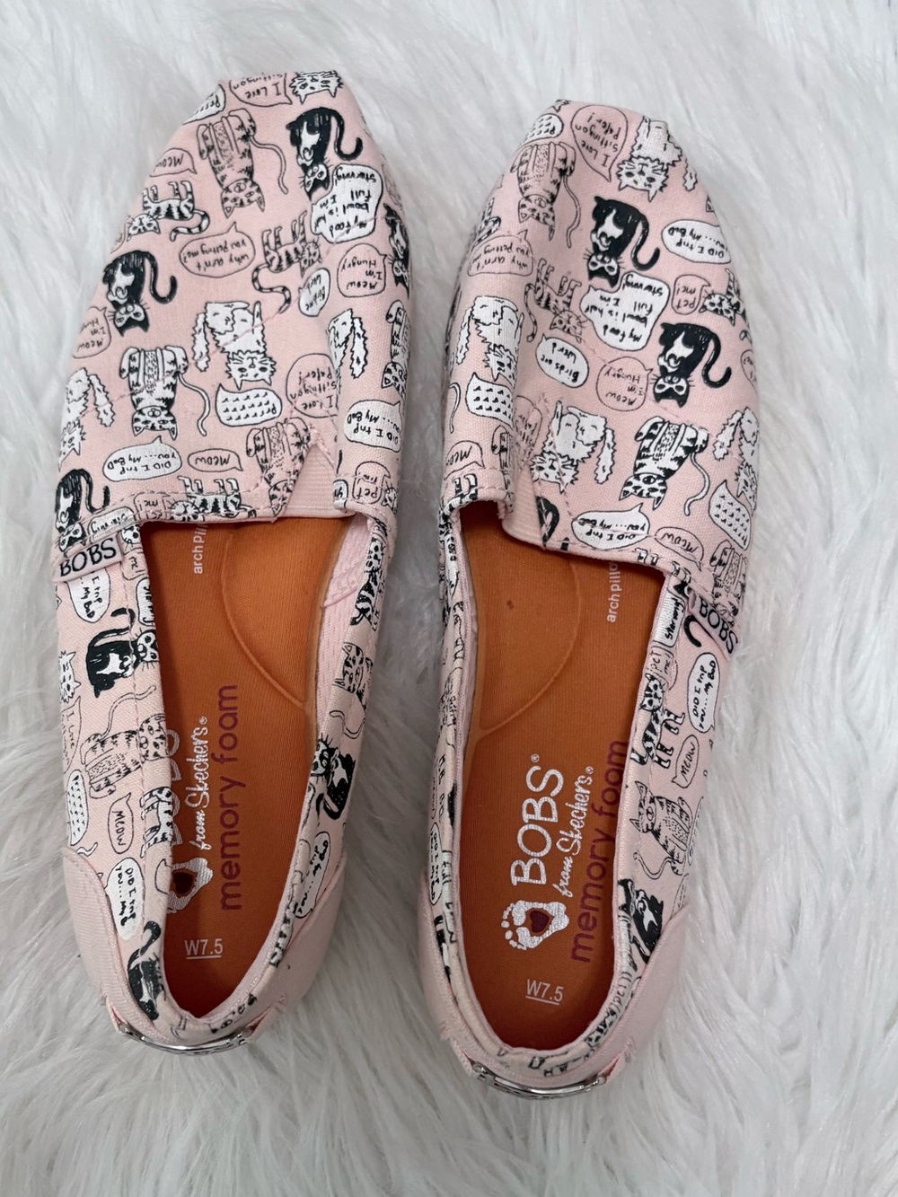 BOBS by Skechers Pink Quote Me Cat Lovers Print Slip-On Alpargata Flats
